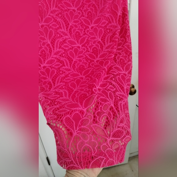 NWT Chaps by Ralph Lauren Pink  Lace, Back Zip, Cap Sleeve & Lined Sheath Dress - Picture 8 of 10